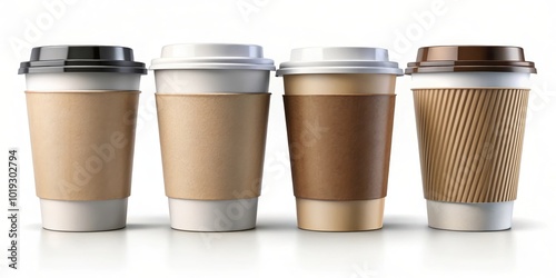 Wallpaper Mural Four disposable coffee cups with different lid and sleeve styles, isolated on a white background Torontodigital.ca