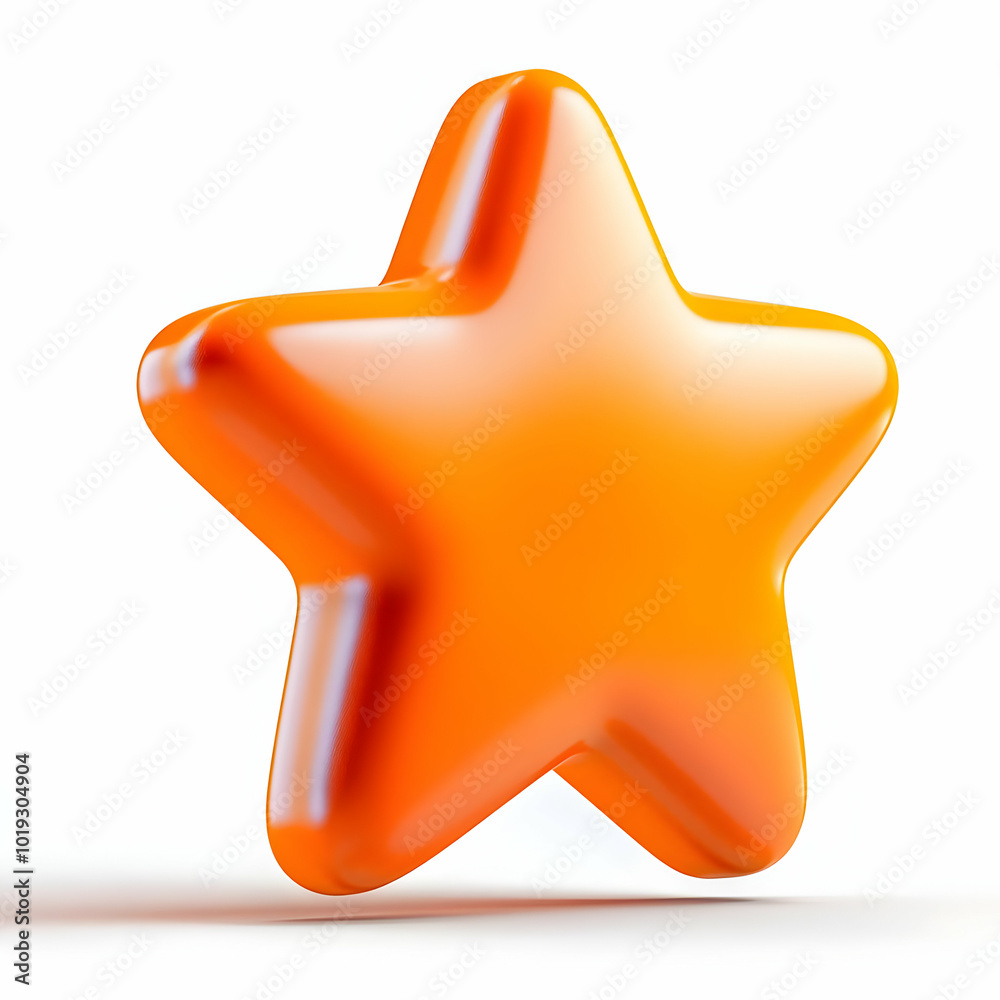 Bright orange star icon, glossy finish on a white isolated background for design and illustration purposes. Bright orange star icon, glossy finish on a white isolated background for design and illustration purposes.