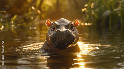 a cute hippo in its natural environment