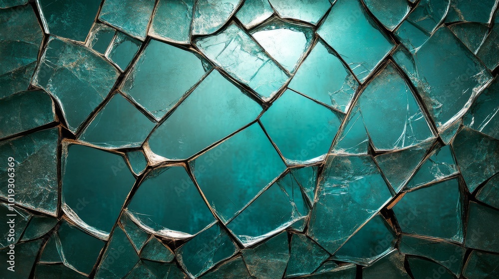 Abstract Teal Glass Mosaic with Golden Edges Abstract Teal Glass Mosaic with Golden Edges