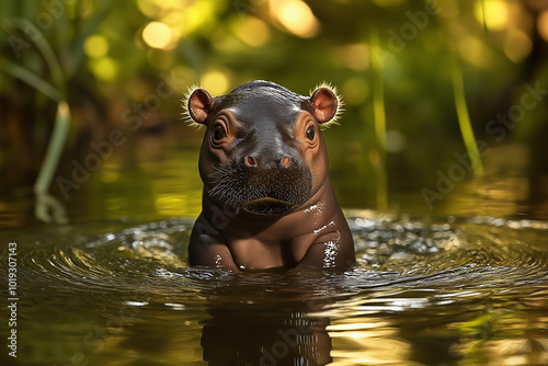 a cute hippo in its natural environment