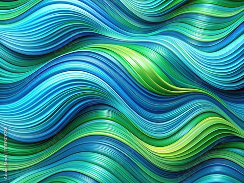 Vibrant wavy lines in shades of blue and green weave together to create a mesmerizing abstract background with a sense of dynamic movement and energy.