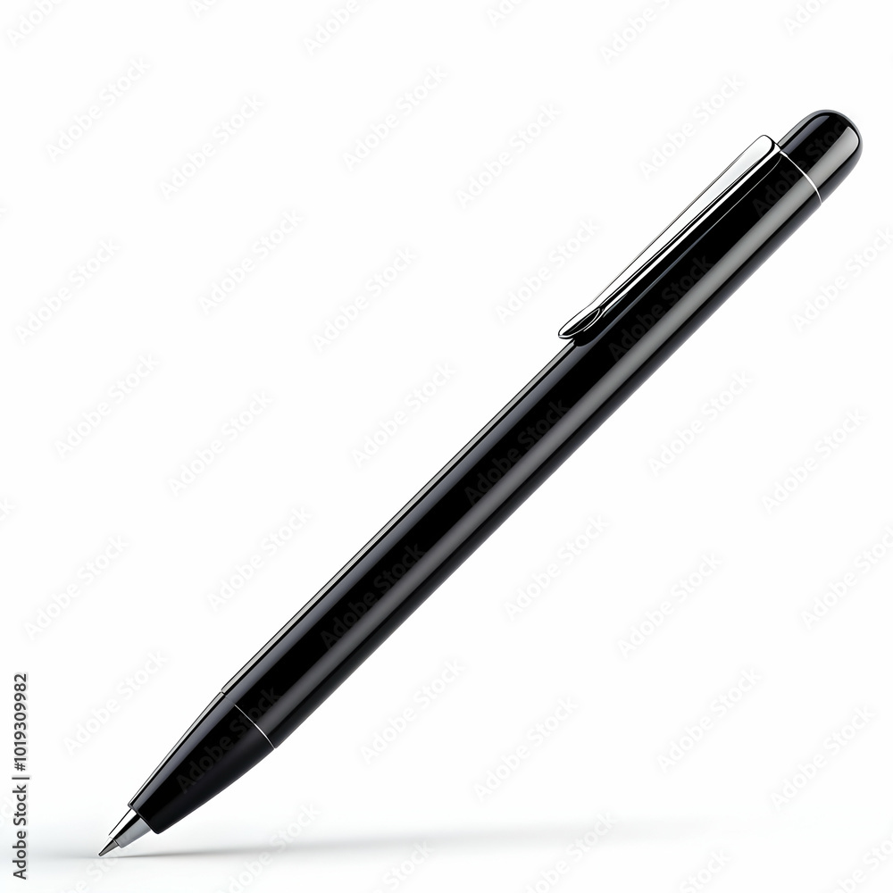 Elegant black pen on a white isolated background, ideal for writing, office supplies, or branding concepts. Elegant black pen on a white isolated background, ideal for writing, office supplies, or branding concepts.