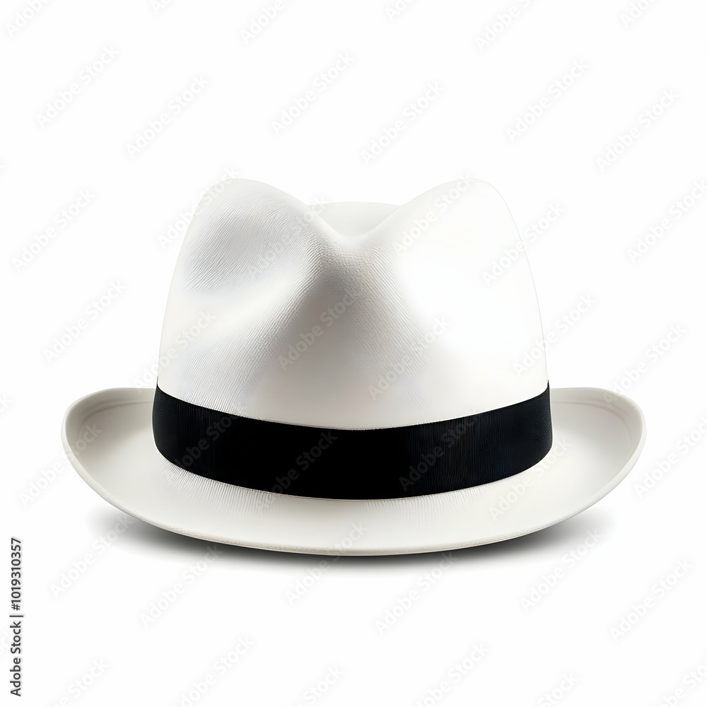 Elegant white fedora hat with a black band, perfect for stylish outfits and sunny days. Elegant white fedora hat with a black band, perfect for stylish outfits and sunny days.