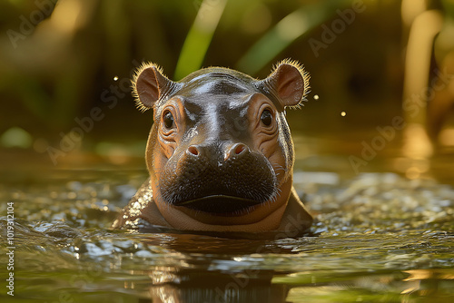 a cute hippo in its natural environment