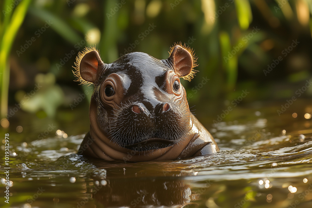 Fototapeta premium a cute hippo in its natural environment