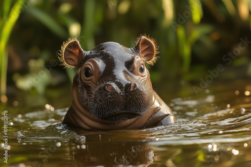 a cute hippo in its natural environment