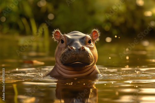 a cute hippo in its natural environment