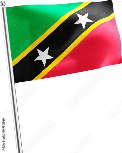 Saint Kitts & Nevis realistic 3d flag render