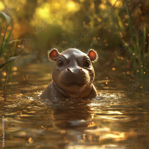 a cute hippo in its natural environment