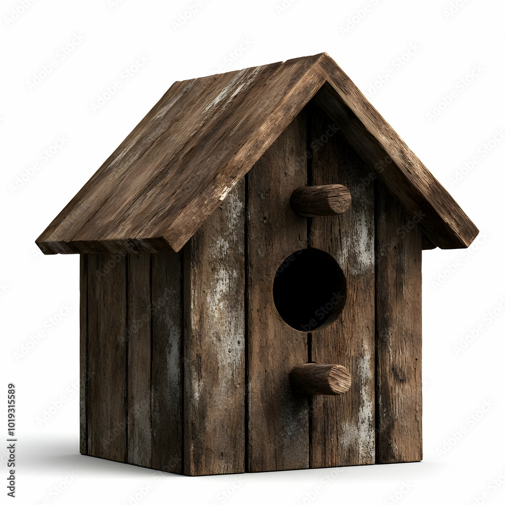 Rustic wooden birdhouse with a natural finish, perfect for garden decoration or attracting birds. Rustic wooden birdhouse with a natural finish, perfect for garden decoration or attracting birds.