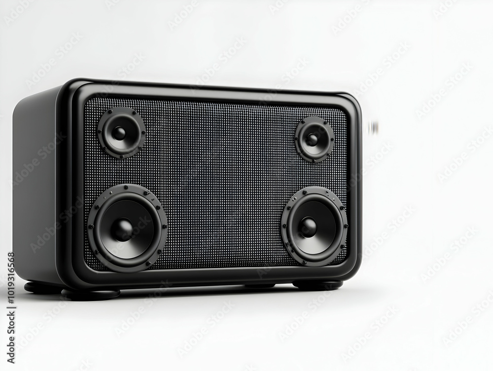 Stylish black speaker with multiple drivers, perfect for music lovers and audio enthusiasts, isolated on a clean white background. Stylish black speaker with multiple drivers, perfect for music lovers and audio enthusiasts, isolated on a clean white background.