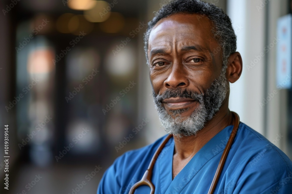 Portrait of a middle aged african american male registered nurse Portrait of a middle aged african american male registered nurse