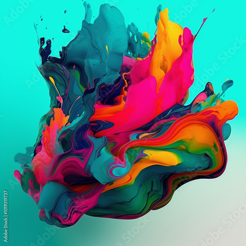 Generative Ai illustration. Colored powder explosion. Copy space