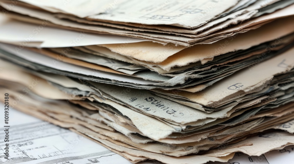 Stacks of Old Papers with Drawings and Notes Stacks of Old Papers with Drawings and Notes