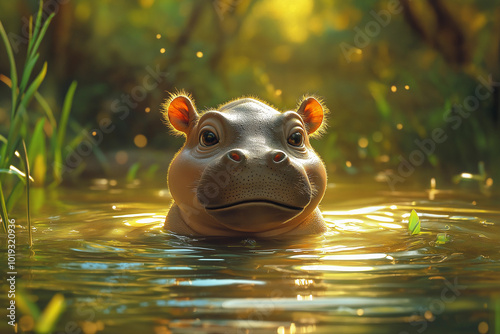 a cute hippo in its natural environment