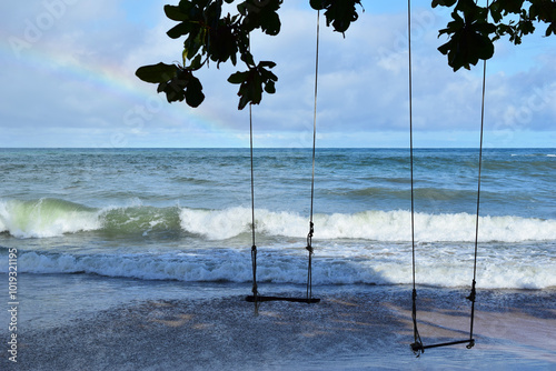 Rope swing on the shore of the Andaman Sea. Khao Lak. Thailand.
