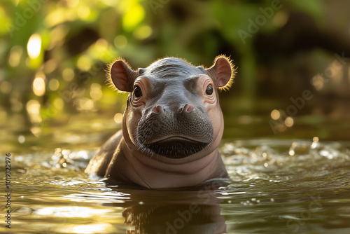 a cute hippo in its natural environment