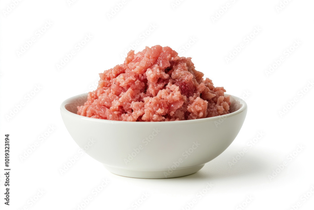 Bowl of raw ground beef with fresh herbs and seasonings, ready for cooking. Bowl of raw ground beef with fresh herbs and seasonings, ready for cooking.