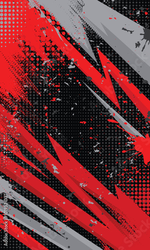 Red black geometric stripes racing wallpaper with abstract grunge brush strokes