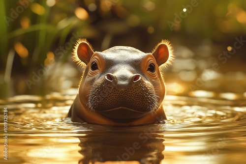 a cute hippo in its natural environment