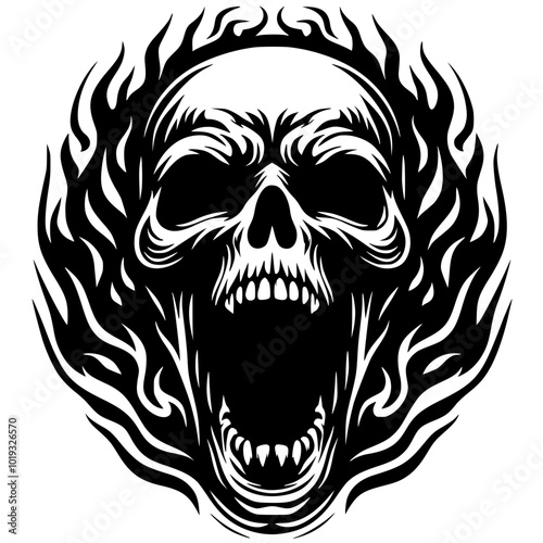 Roaring skull vector design