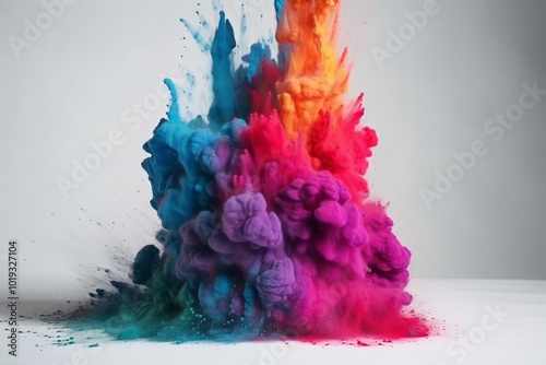 Generative Ai illustration. Colored powder explosion. Copy space