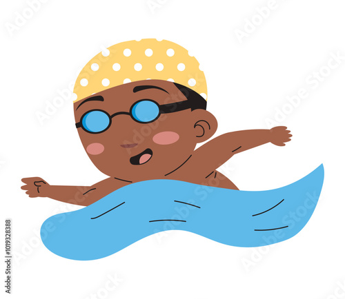 afro boy practicing swimming
