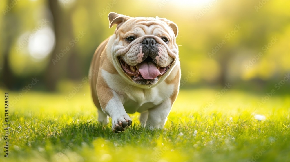 Happy Bulldog Running in the Grass Happy Bulldog Running in the Grass