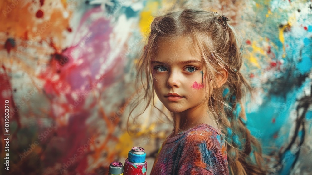 Young Artist with Colorful Background Young Artist with Colorful Background
