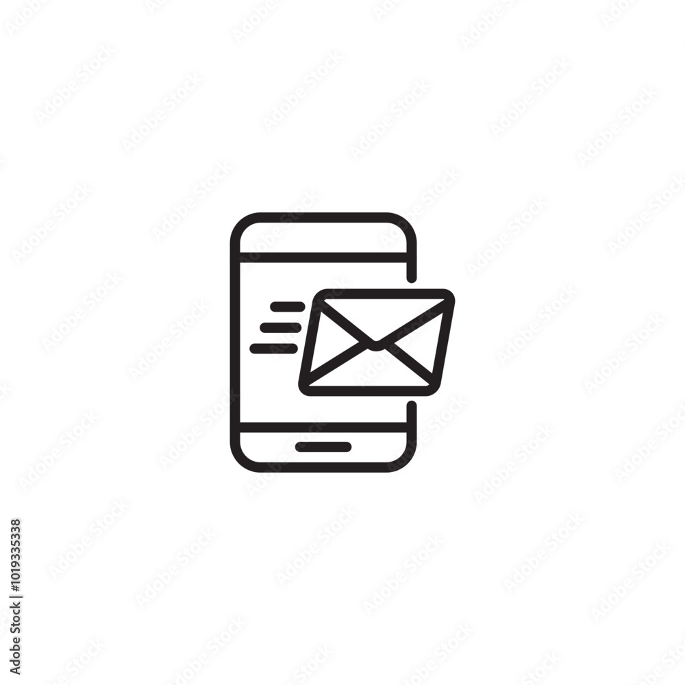 Email notification on a smartphone on icon. A line drawing of a smartphone with an envelope icon, indicating a received email. Editable icon. Email notification on a smartphone on icon. A line drawing of a smartphone with an envelope icon, indicating a received email. Editable icon.