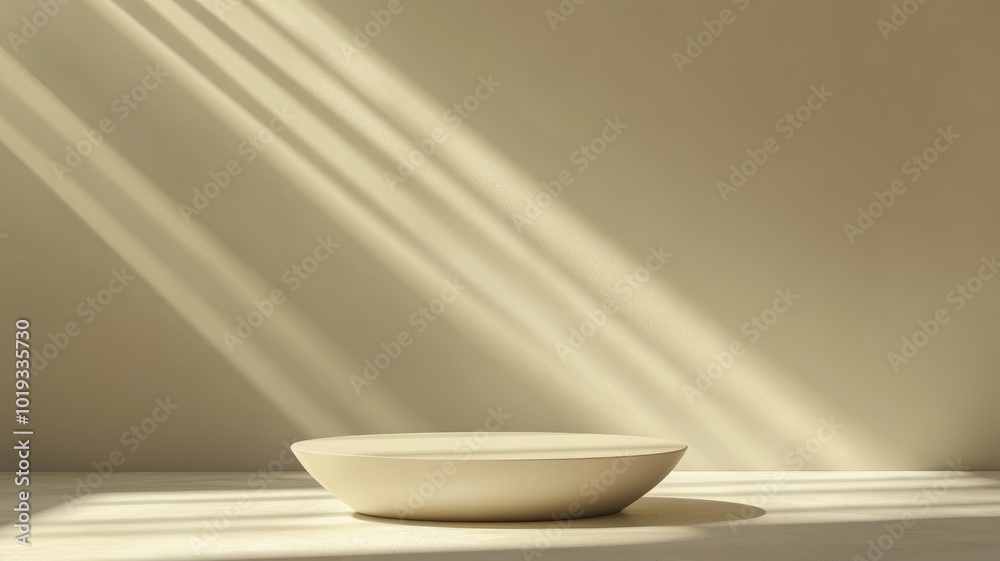 A Single Beige Platform Under a Sunlit Wall A Single Beige Platform Under a Sunlit Wall