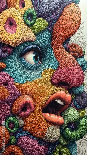 Wallpaper Mural Vivid Abstract Face Forms Textures Colors Surreal Expressionism Artwork Torontodigital.ca