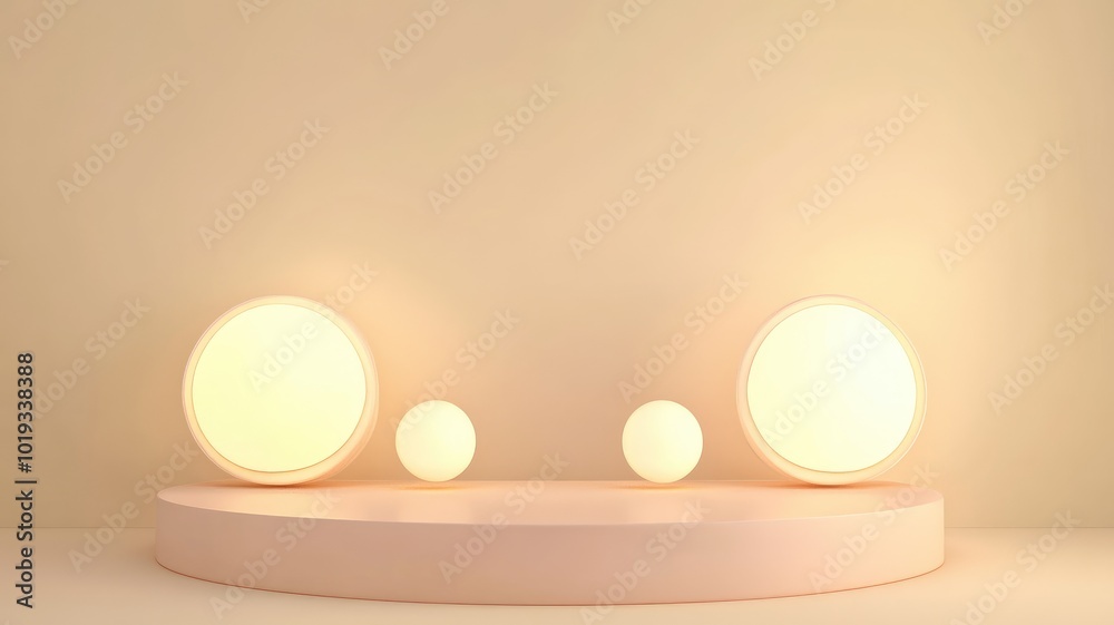 A Circular Platform with Illuminated Circles and Spheres