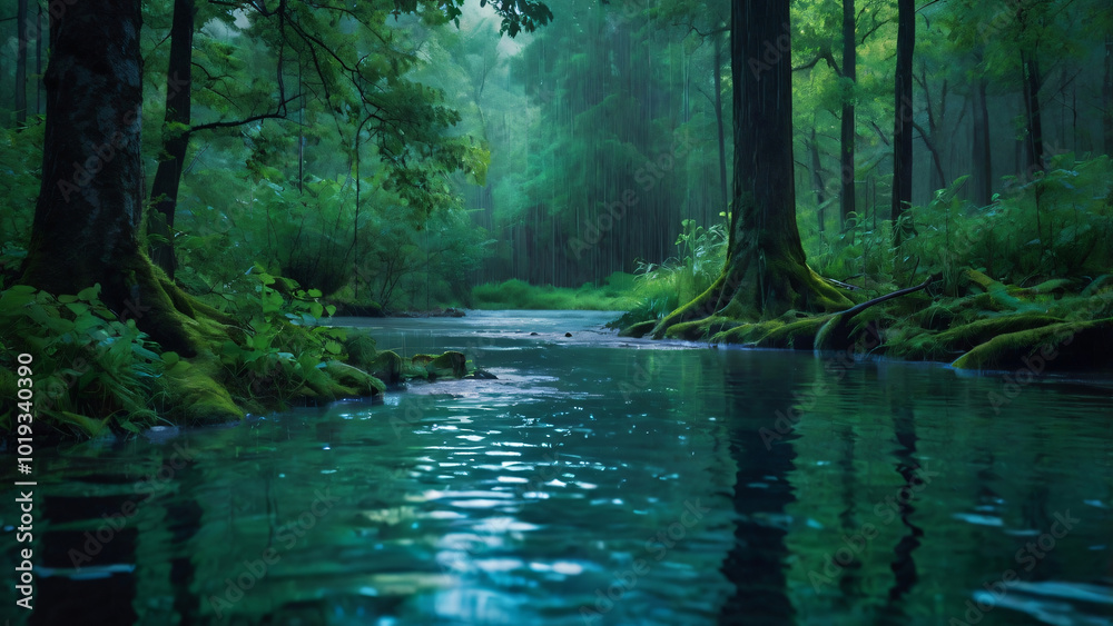 Rain in a forest, relaxing , quiet and serene atmosphere Rain in a forest, relaxing , quiet and serene atmosphere