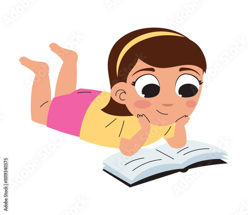 little girl reading book