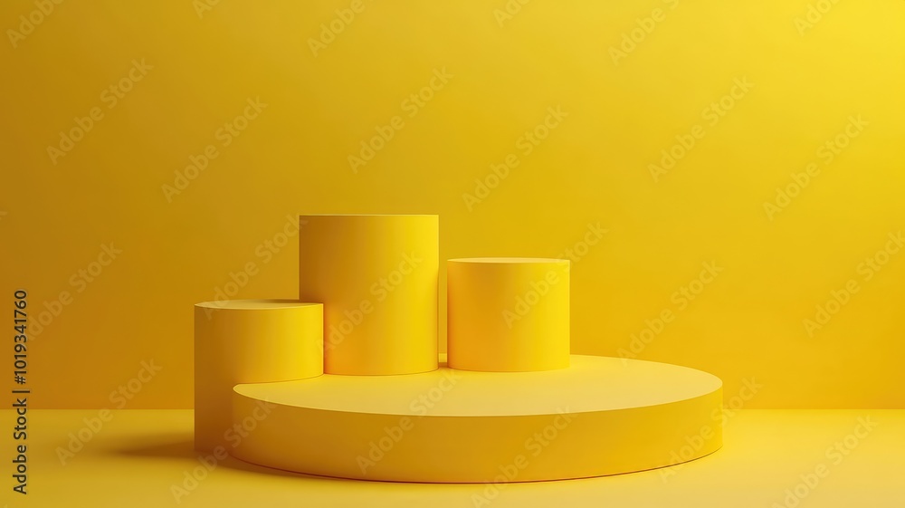 Yellow Cylindrical Platform with Yellow Background Yellow Cylindrical Platform with Yellow Background
