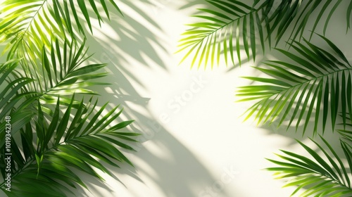 Palm Leaves and Shadow on a White Background