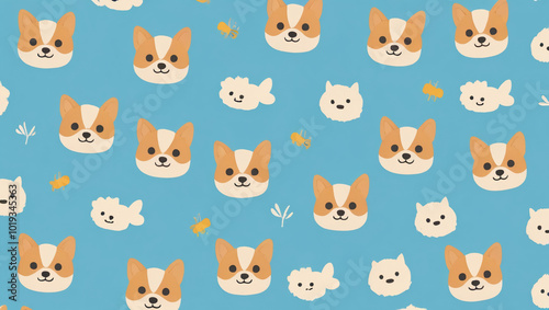cute dog illustration seamless pattern