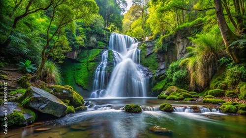 Serene Pinion Creek Falls Cascading Through Lush Green Forest in a Peaceful Natural Landscape