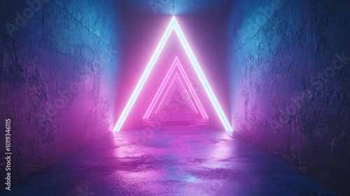 Neon Triangle Tunnel with Concrete Walls