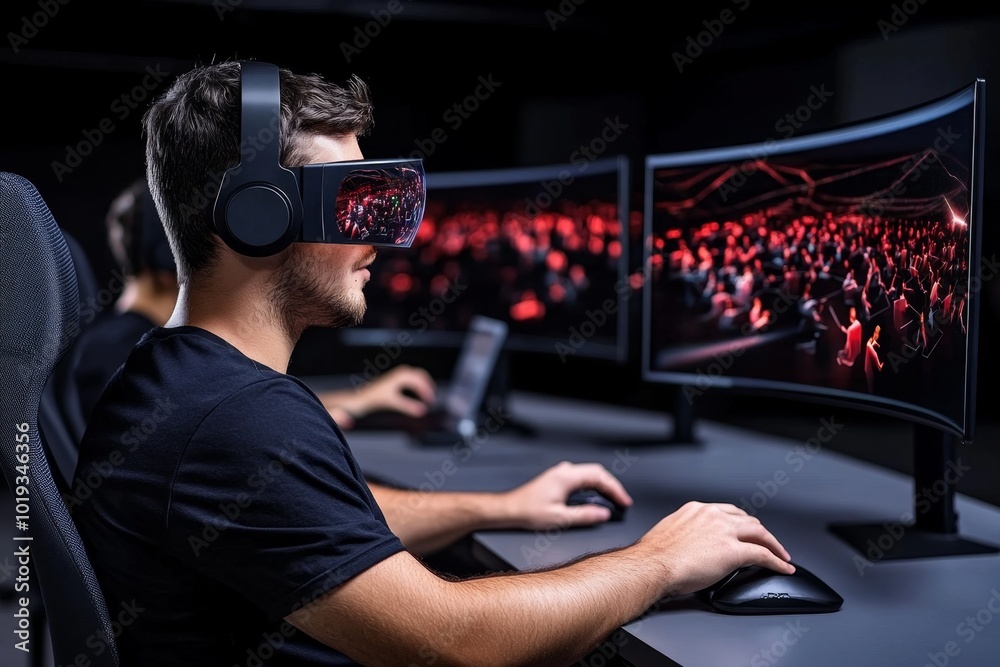 3D-rendered depiction of a virtual classroom with interactive holograms and students working on projects in a fully immersive digital environment, representing tomorrow's education
