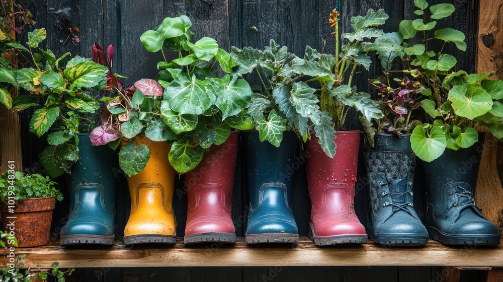 Colorful Rain Boots Planted with Flowers Colorful Rain Boots Planted with Flowers