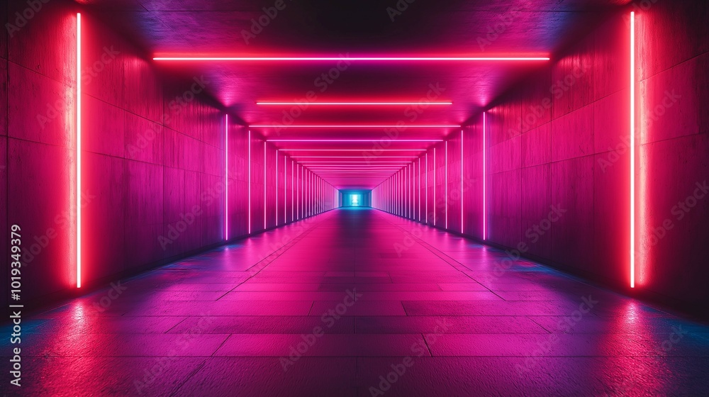 Fast-moving neon lights racing through an abstract tunnel in motion blur. Fast-moving neon lights racing through an abstract tunnel in motion blur.