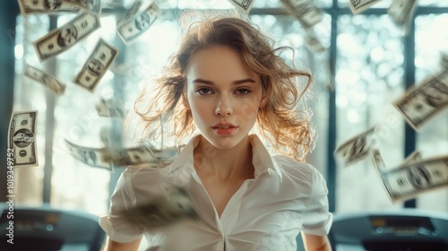 Woman Covered in Cash