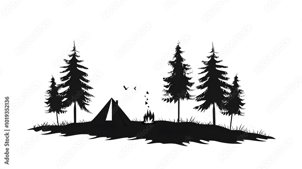 Obraz premium Tranquil Camping Scene with Pines and Tent, transparent background
