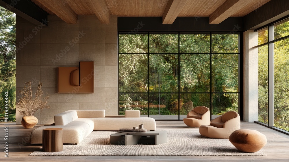 Modern Living Room with Large Windows