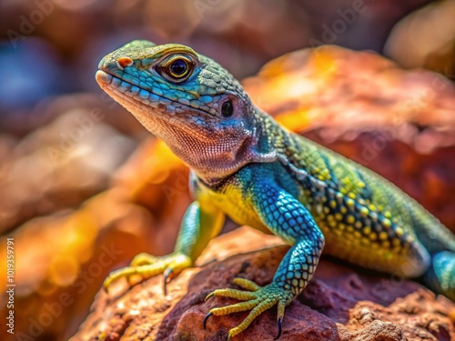 Small Arizona Lizards in Natural Habitat Under Bright Sunlight Among Rocks and Desert Vegetation