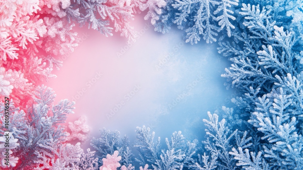 Frosty Branches in Blue and Pink Hues, Creating a Winter Wonderland Frame Frosty Branches in Blue and Pink Hues, Creating a Winter Wonderland Frame