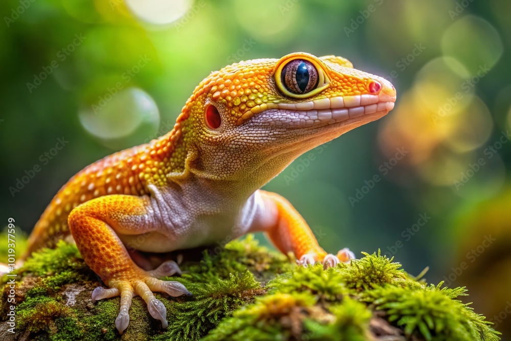 Fototapeta premium Stunning Close-Up of a Gold Dust Gecko on a Natural Background in Its Native Habitat
